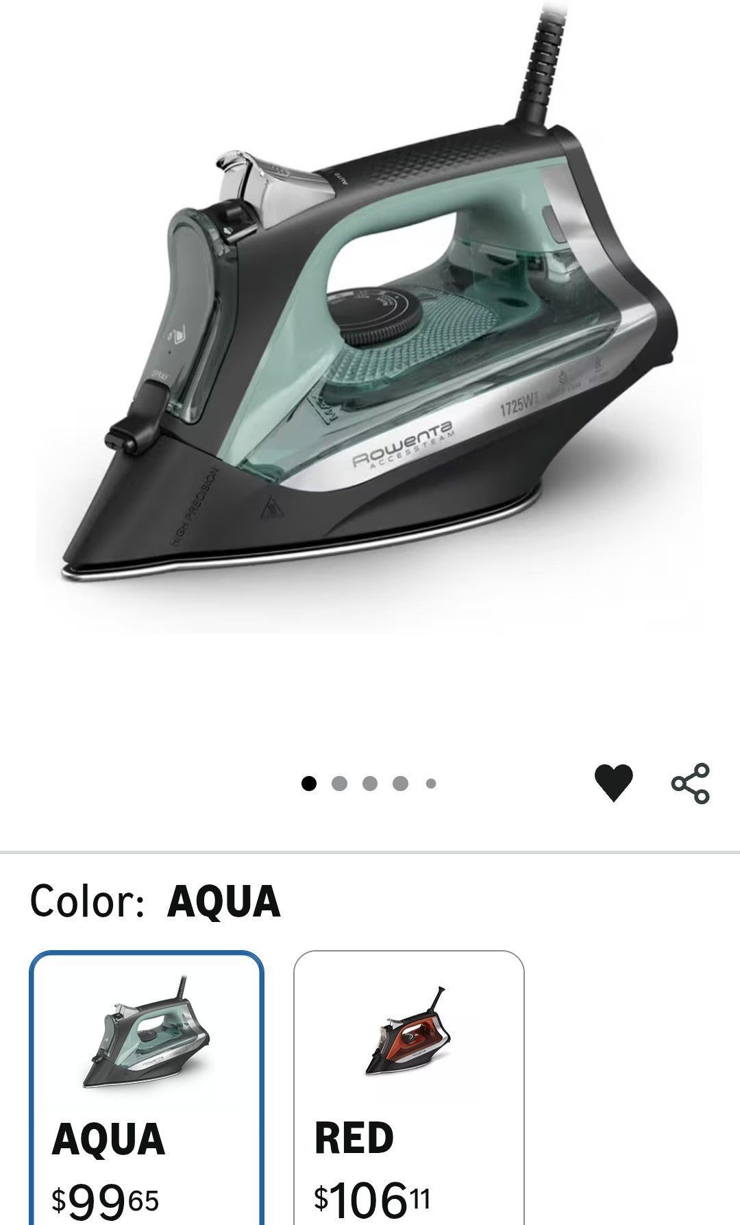 Professional Steam Iron with Stainless Steel Soleplate and High Steam Output for All Fabrics (AQUA)