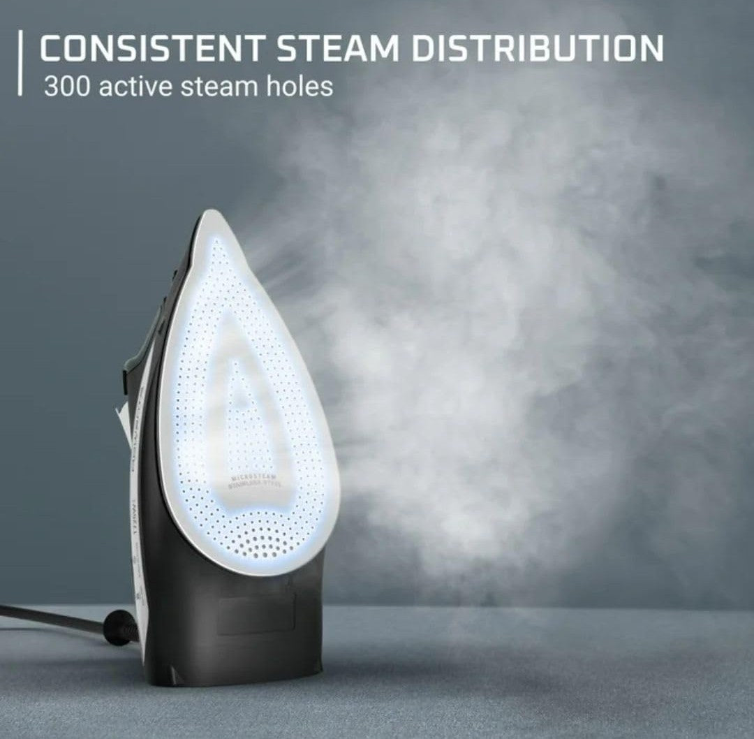 Professional Steam Iron with Stainless Steel Soleplate and High Steam Output for All Fabrics (AQUA)