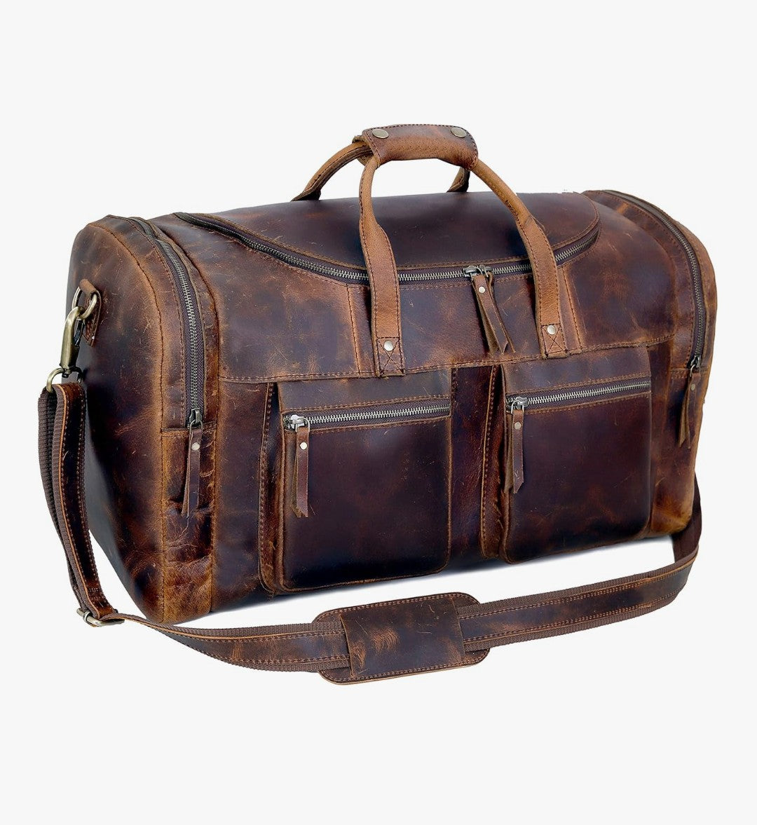 28" Vintage Duffel Classic Style with Modern Outlook Retro Thick Full Grain Cowhide Handmade Airplane Underseat Carry On Bags Leather Gym Overnight Luggage Bag