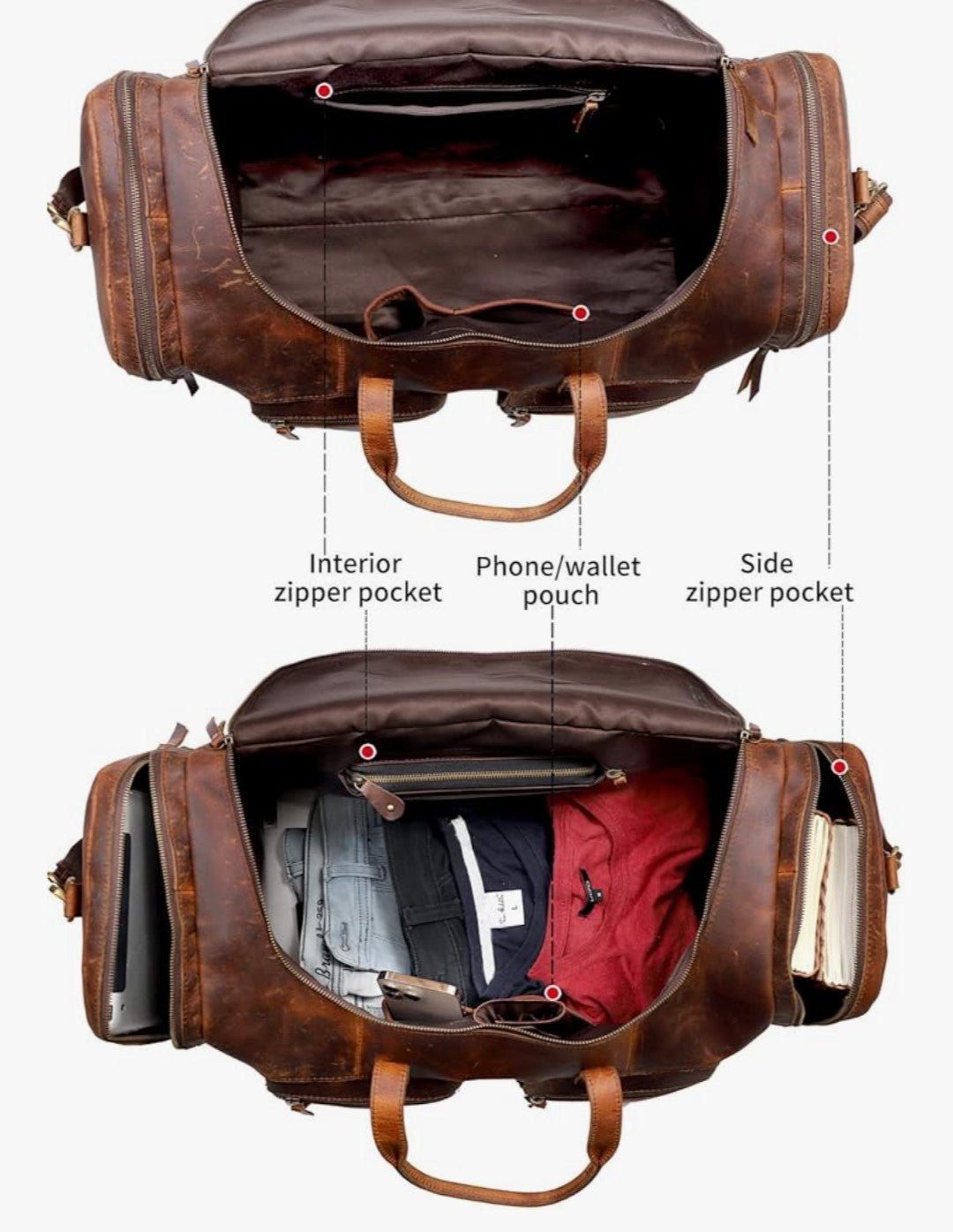 28" Vintage Duffel Classic Style with Modern Outlook Retro Thick Full Grain Cowhide Handmade Airplane Underseat Carry On Bags Leather Gym Overnight Luggage Bag