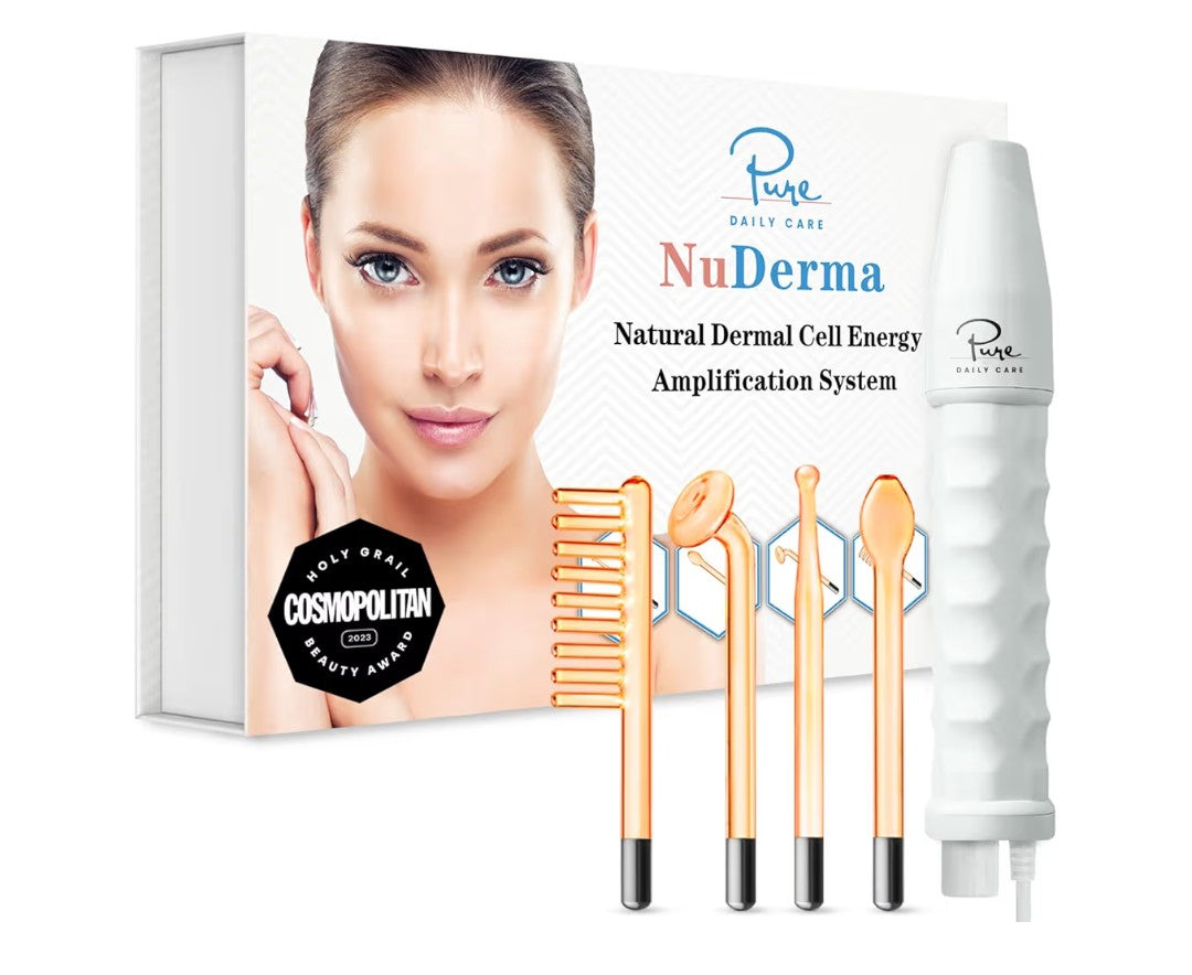 Pure Daily Care NuDerma Handheld Skin Therapy Wand Machine w/Neon – Anti-Aging - Skin Tightening - Wrinkle Reducing - Dark Circles – Clarifying - Hair & Scalp Stimulator