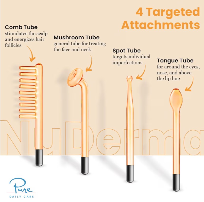 Pure Daily Care NuDerma Handheld Skin Therapy Wand Machine w/Neon – Anti-Aging - Skin Tightening - Wrinkle Reducing - Dark Circles – Clarifying - Hair & Scalp Stimulator