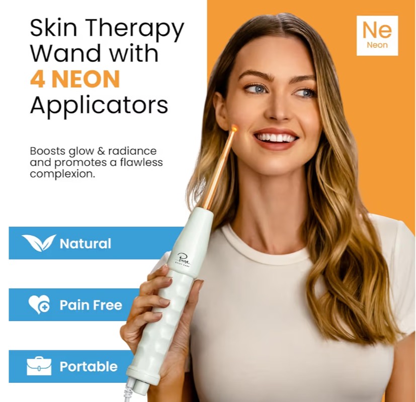 Pure Daily Care NuDerma Handheld Skin Therapy Wand Machine w/Neon – Anti-Aging - Skin Tightening - Wrinkle Reducing - Dark Circles – Clarifying - Hair & Scalp Stimulator