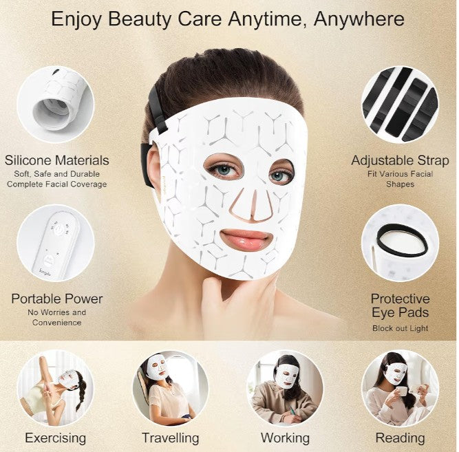 Red Light Therapy for Face, 4 Modes LED Face Mask Infrared Light Therapy with Remote, Portable and Rechargeable Design with Timer Function for Home Use