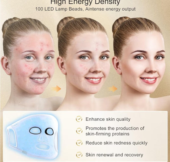 Red Light Therapy for Face, 4 Modes LED Face Mask Infrared Light Therapy with Remote, Portable and Rechargeable Design with Timer Function for Home Use