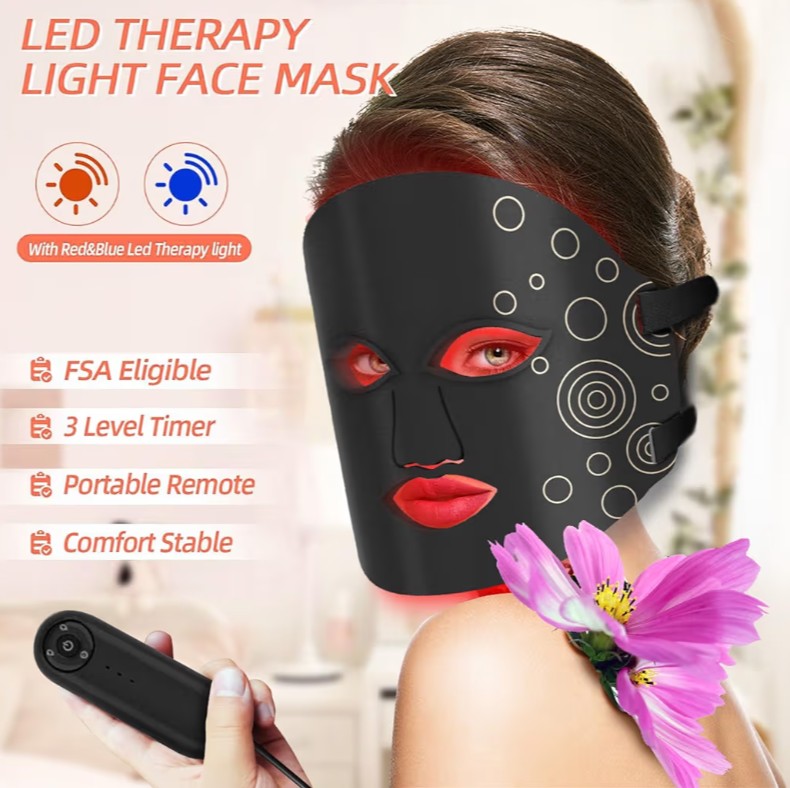 Red Light Therapy for Face with Remote Control RechargeableLED Facial Mask Light Mask Skin Care for Acne Wrinkles Home Use or Travel