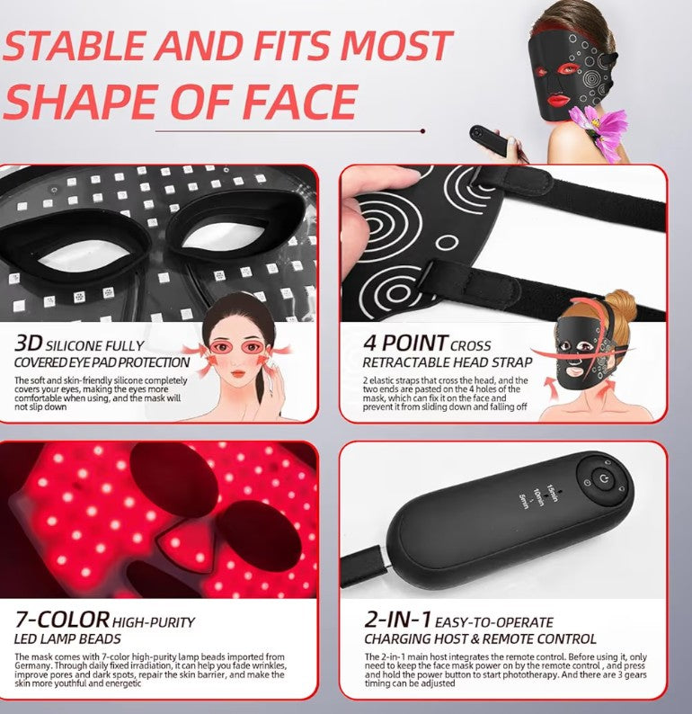 Red Light Therapy for Face with Remote Control RechargeableLED Facial Mask Light Mask Skin Care for Acne Wrinkles Home Use or Travel