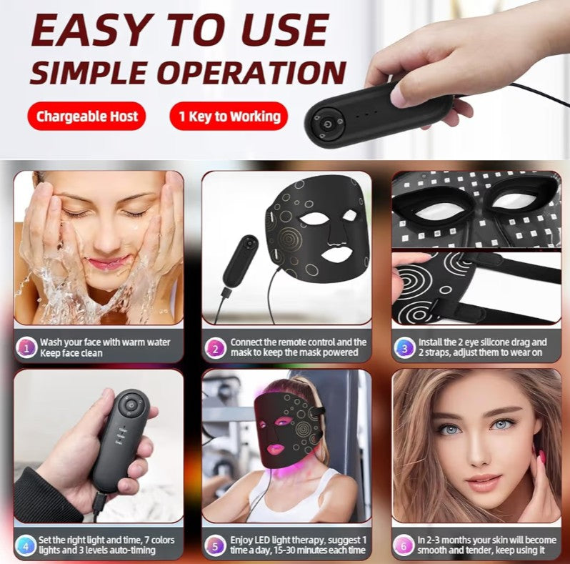 Red Light Therapy for Face with Remote Control RechargeableLED Facial Mask Light Mask Skin Care for Acne Wrinkles Home Use or Travel