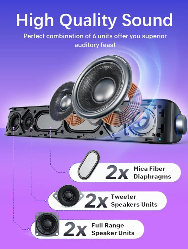 Nylavee Computer Speakers, Hi-Fi Stereo Quality PC Speakers, USB Powered Computer Sound Bar with 3 EQ Modes, Bluetooth 5.0 and 3.5mm Aux-in Computer Speakers for Desktop