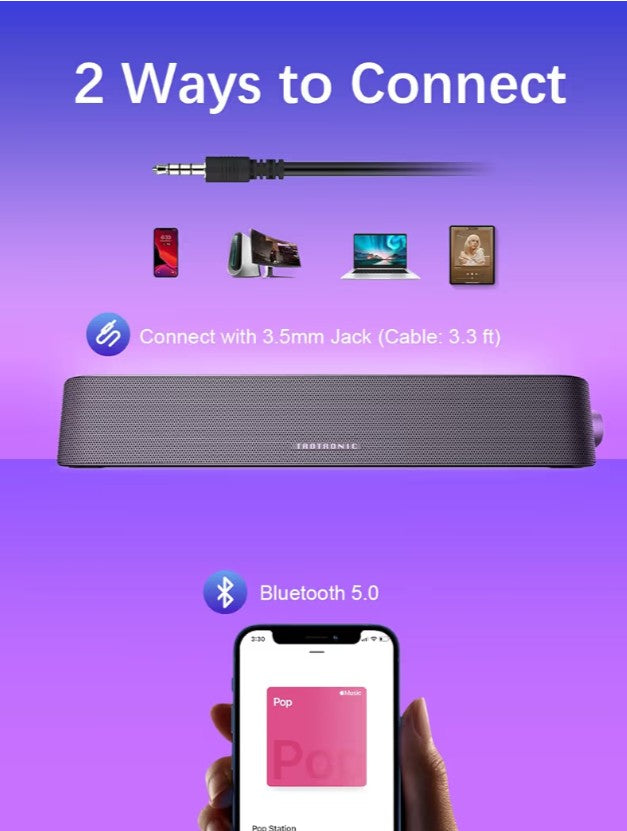 Nylavee Computer Speakers, Hi-Fi Stereo Quality PC Speakers, USB Powered Computer Sound Bar with 3 EQ Modes, Bluetooth 5.0 and 3.5mm Aux-in Computer Speakers for Desktop