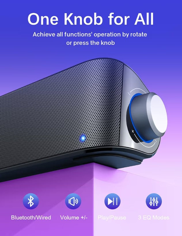Nylavee Computer Speakers, Hi-Fi Stereo Quality PC Speakers, USB Powered Computer Sound Bar with 3 EQ Modes, Bluetooth 5.0 and 3.5mm Aux-in Computer Speakers for Desktop