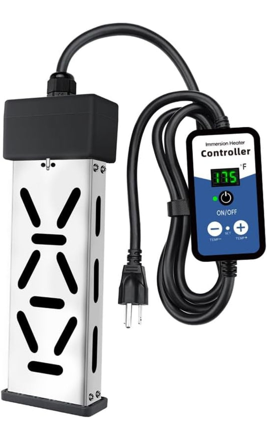 Portable Immersion Water Heater 1800W 120V, Electric Heater for Buckets, Bathtubs and Mini Pools, Submersible Design with Thermostat, Real Time Temperature Display and Dry Burn Protection