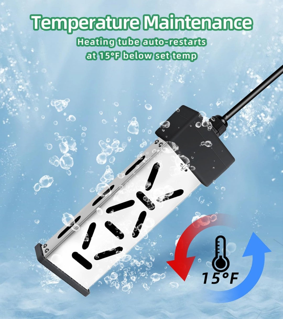 Portable Immersion Water Heater 1800W 120V, Electric Heater for Buckets, Bathtubs and Mini Pools, Submersible Design with Thermostat, Real Time Temperature Display and Dry Burn Protection