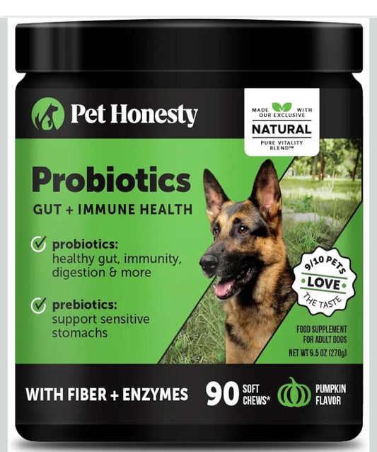 6 Billion CFU Dog Probiotics with Prebiotics, Digestive Enzymes, & Fiber - Relief for Occasional Diarrhea, Gas, Bloating & Itchy Skin - Daily Gut Health & Immune Support for All Dogs (Pumpkin, 90 ct)