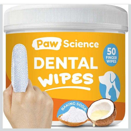 Paw Science Dog & Cat Teeth Cleaning Wipes - Dental Finger Wipes for Cats & Dogs - Pet Toothbrush & Tooth Brushing Kit - Effective Teeth Cleaner (Unscented)