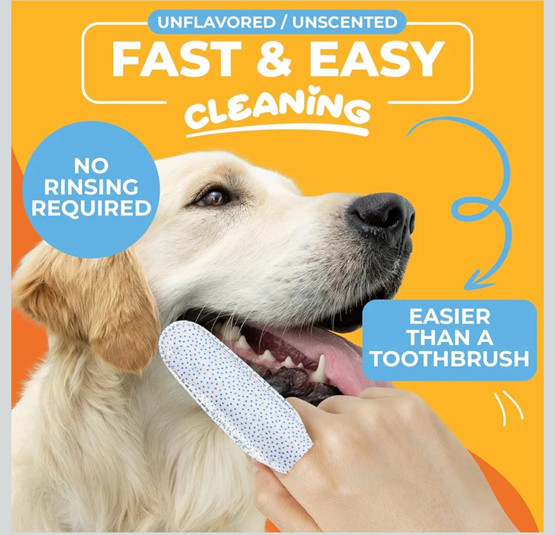 Paw Science Dog & Cat Teeth Cleaning Wipes - Dental Finger Wipes for Cats & Dogs - Pet Toothbrush & Tooth Brushing Kit - Effective Teeth Cleaner (Unscented)