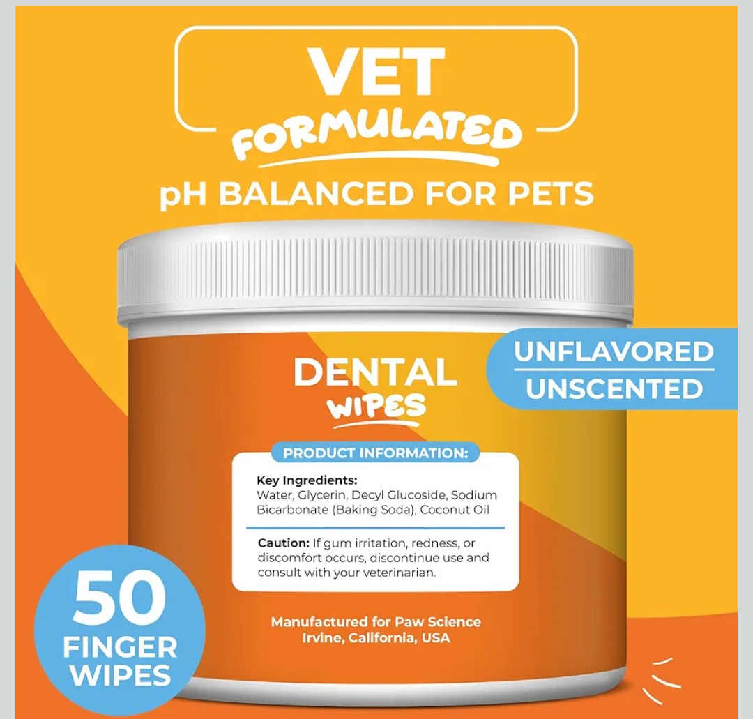 Paw Science Dog & Cat Teeth Cleaning Wipes - Dental Finger Wipes for Cats & Dogs - Pet Toothbrush & Tooth Brushing Kit - Effective Teeth Cleaner (Unscented)