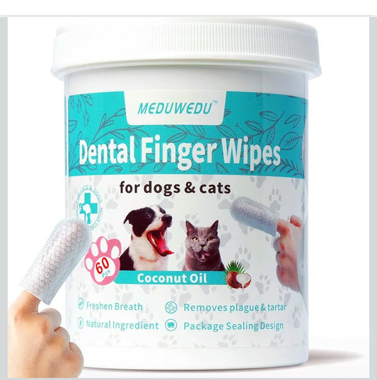 MEDUWEDU Dental Care Finger Wipes 60 Counts,Teeth Cleaning Finger Wipes for Dogs & Cats,Reduces Plaque & Supports Oral Freshness, Coconut Scent