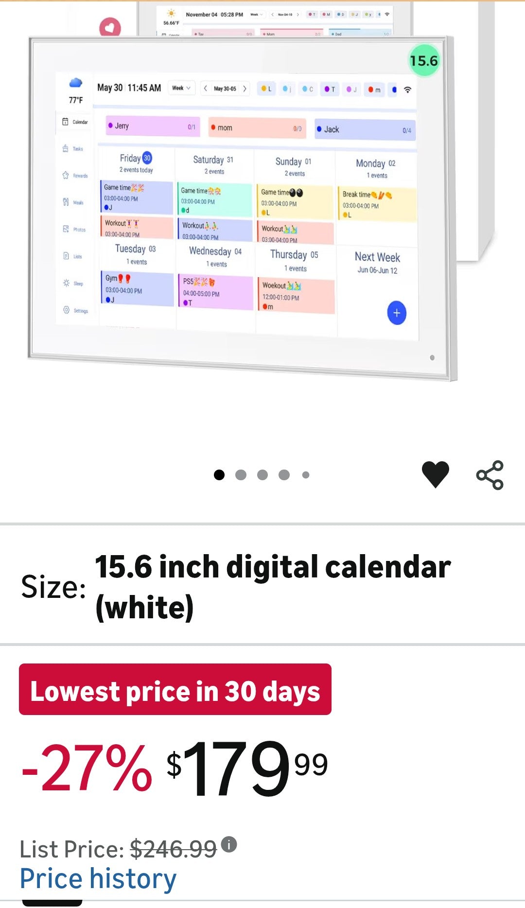 15.6 inch Digital Wall Calendar Touchscreen, Chore Chart, IPS FHD,Wall Planner, Smart Family Schedules, Wall Mount Included，Wall Organizer,Meal Planner,Plan Daily Household and Work tasks