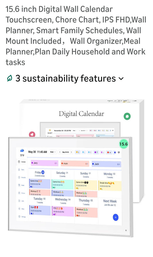 15.6 inch Digital Wall Calendar Touchscreen, Chore Chart, IPS FHD,Wall Planner, Smart Family Schedules, Wall Mount Included，Wall Organizer,Meal Planner,Plan Daily Household and Work tasks