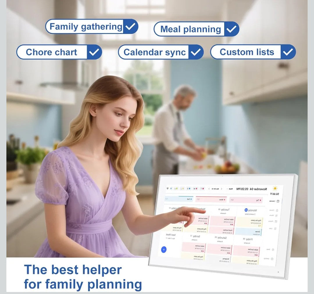 15.6 inch Digital Wall Calendar Touchscreen, Chore Chart, IPS FHD,Wall Planner, Smart Family Schedules, Wall Mount Included，Wall Organizer,Meal Planner,Plan Daily Household and Work tasks
