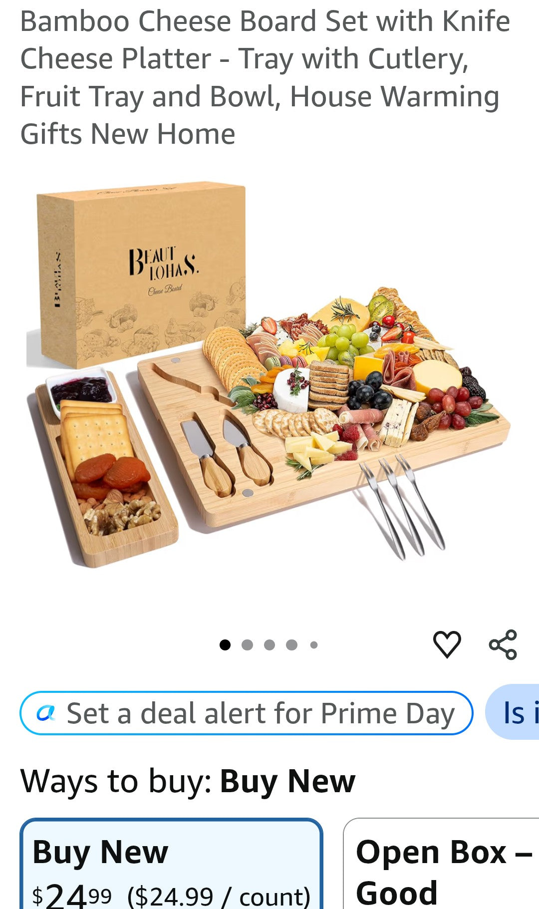 Charcuterie Boards Set, 100% Bamboo Cheese Board Set with Knife Cheese Platter - Tray with Cutlery, Fruit Tray and Bowl, House Warming Gifts New Home