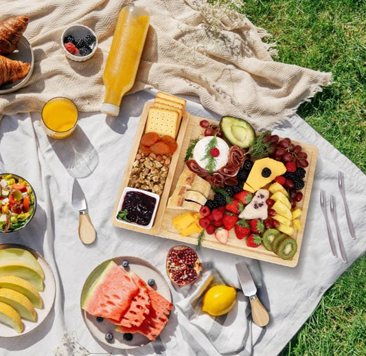 Charcuterie Boards Set, 100% Bamboo Cheese Board Set with Knife Cheese Platter - Tray with Cutlery, Fruit Tray and Bowl, House Warming Gifts New Home