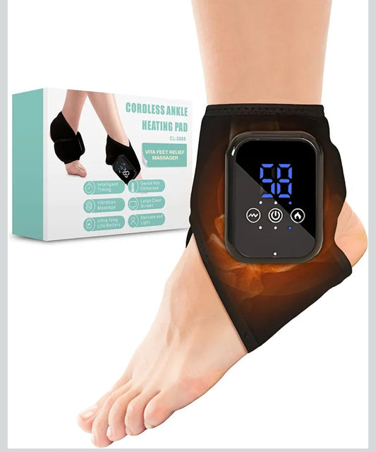 Vita Feet Relief Ankle Massager with Heat & Vibration – Cordless Foot Massager, Heated Ankle Wrap, Rechargeable Ankle Massager, Calf & Leg Compression Sleeve (One Unit)