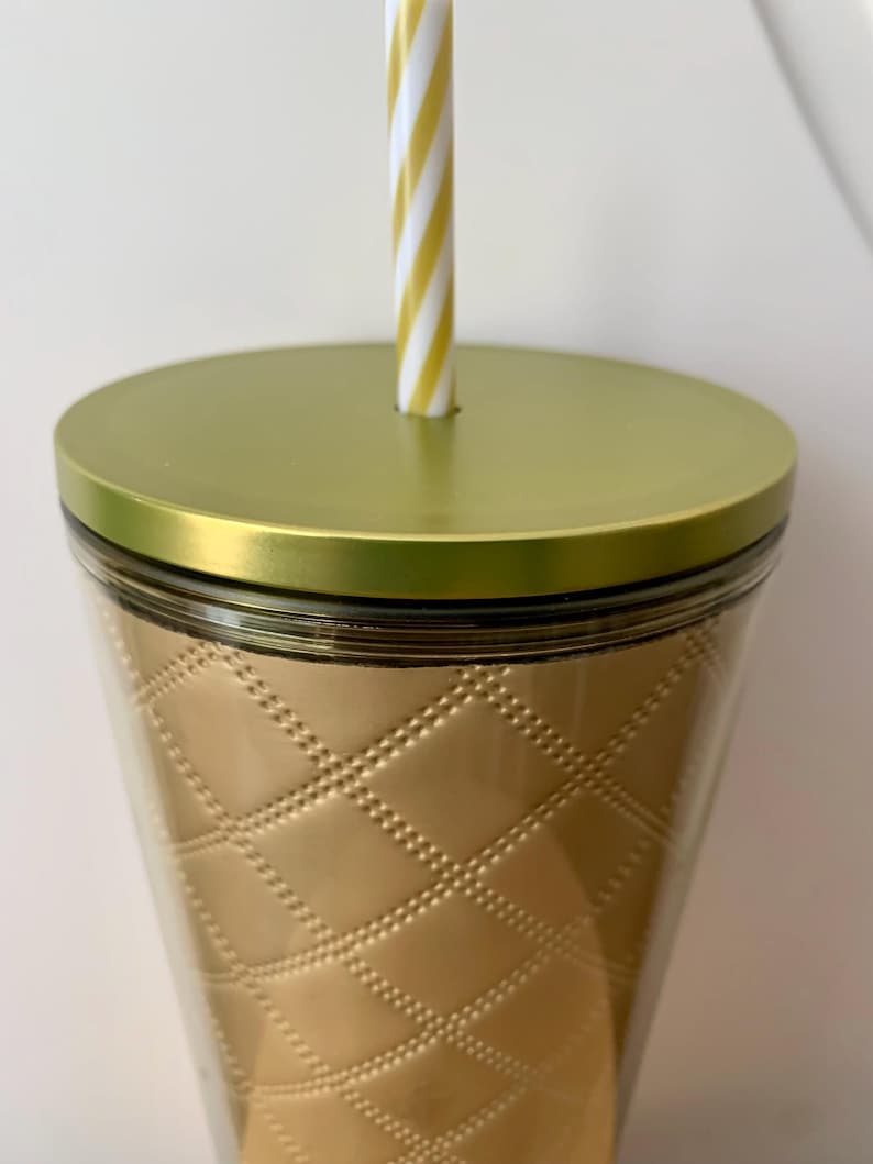 New Starbucks Holiday Metallic Gold Quilted Venti Cold Cup Tumbler 24oz