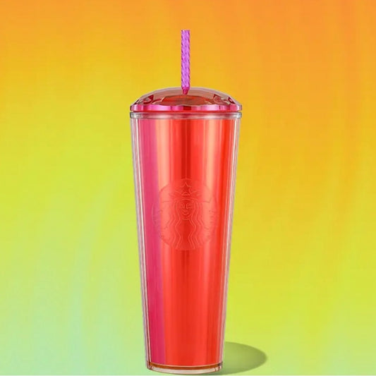 The Starbucks Summer 2024 Orange Pink Split Kaleidoscope 24oz Tumbler