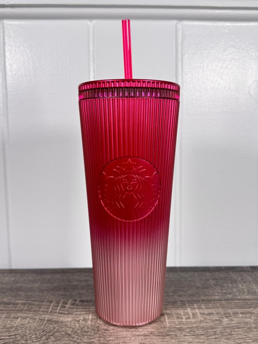 Starbucks 24 oz Venti Cold Cup with Hot Pink Stripe Gradient Ombre