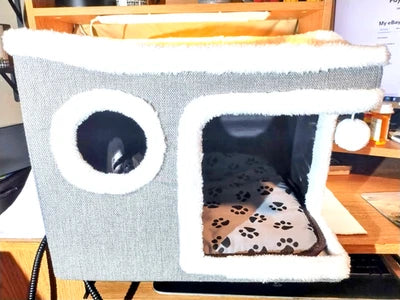 PETEMPO Heated Cat House for Indoor, Small Cat Bed with Heating Pad, Adj Temp